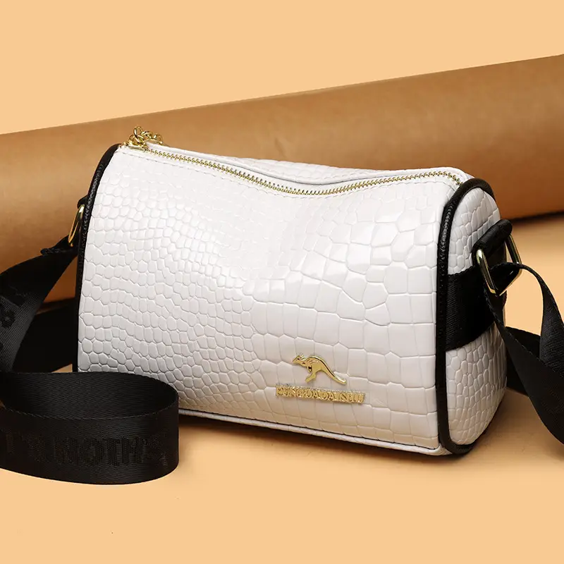 Women's Boston Snake Crossbody Bag Black Croc Leather - Image 6