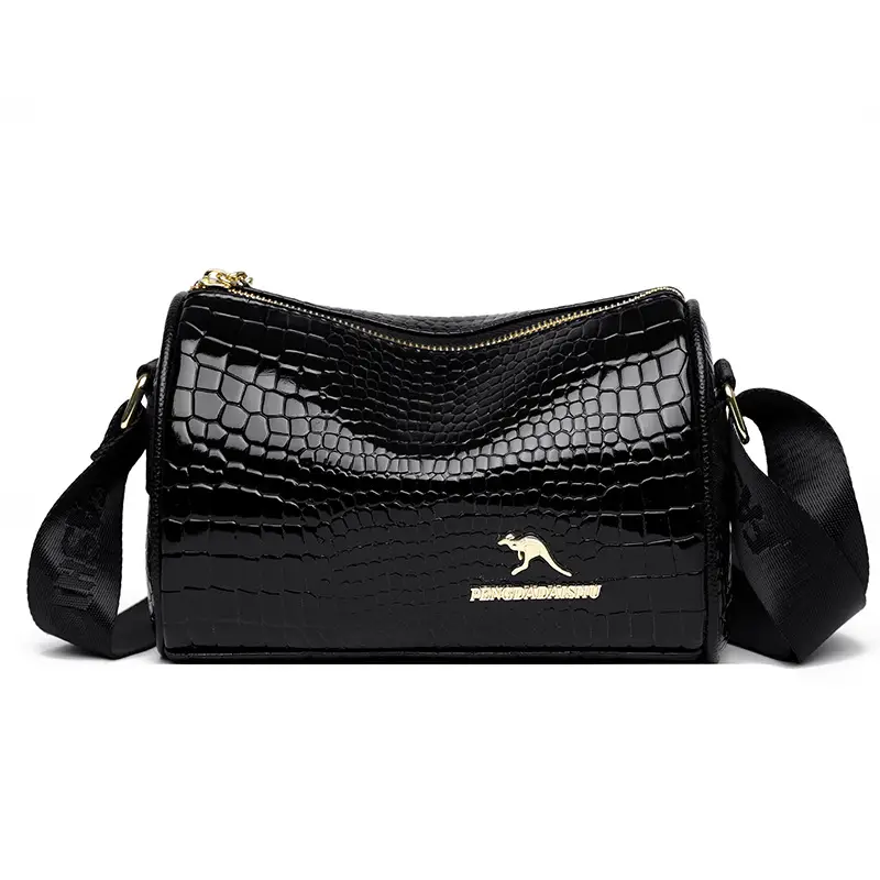 Women's Boston Snake Crossbody Bag Black Croc Leather - Image 7