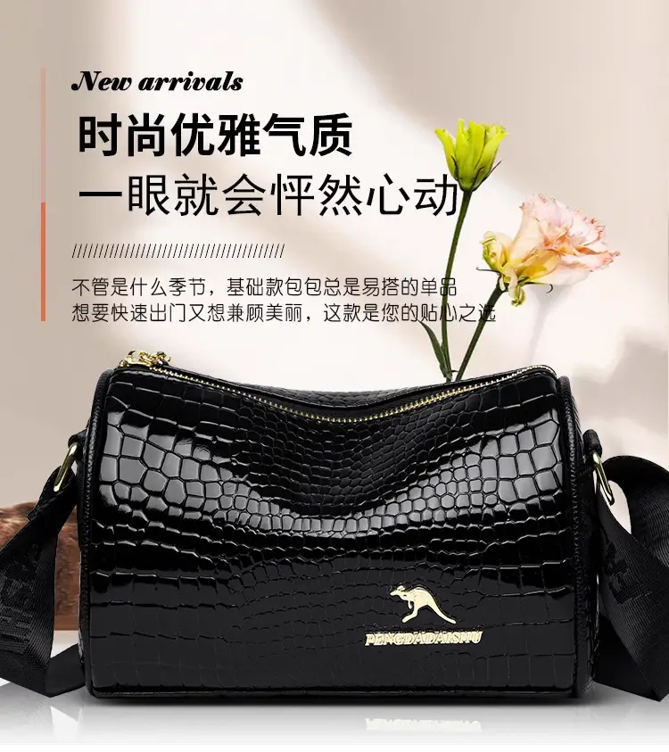 Women's Boston Snake Crossbody Bag Black Croc Leather — feature 1