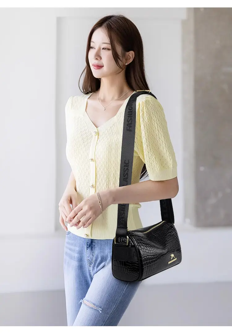 Women's Boston Snake Crossbody Bag Black Croc Leather — feature 13