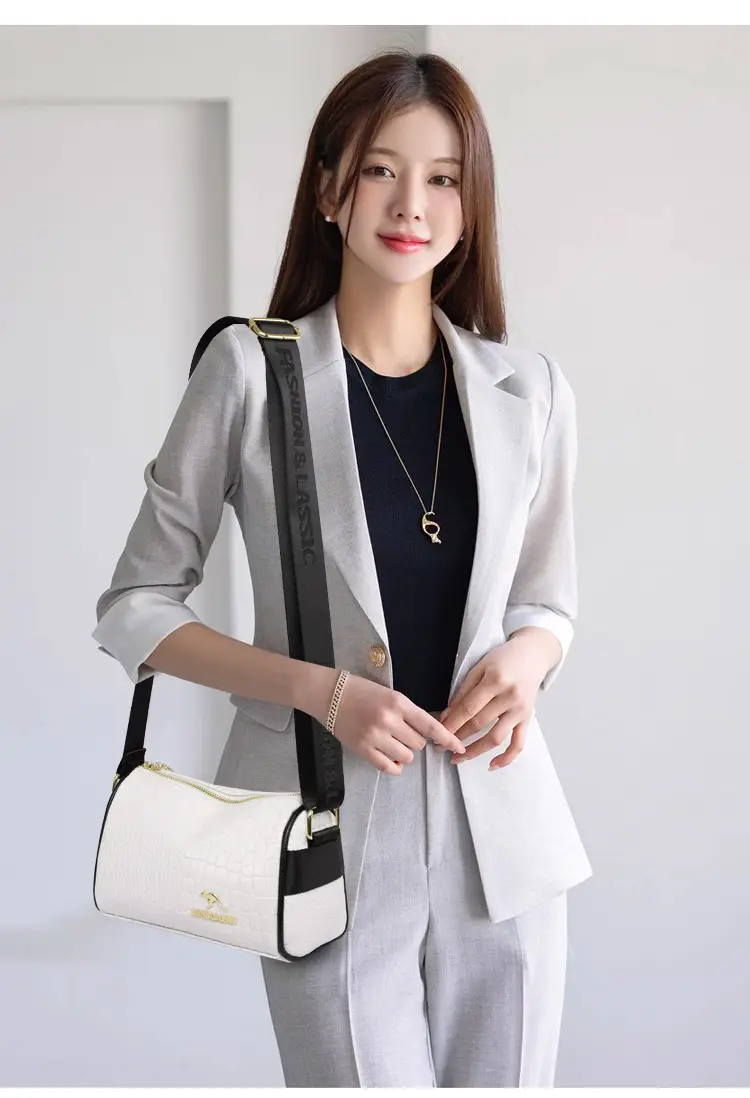 Women's Boston Snake Crossbody Bag Black Croc Leather — feature 15