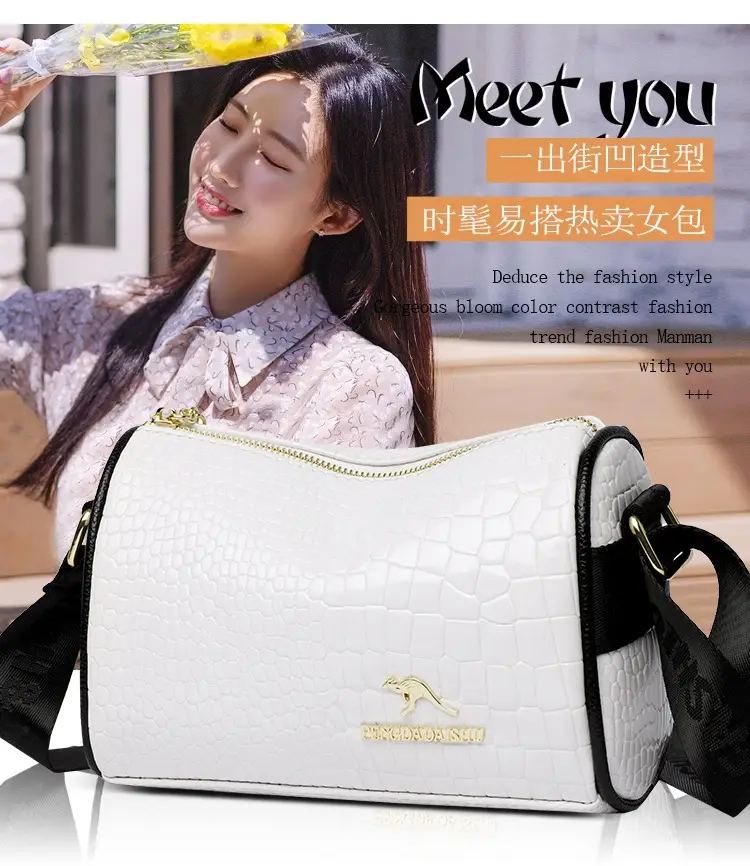 Women's Boston Snake Crossbody Bag Black Croc Leather — feature 2