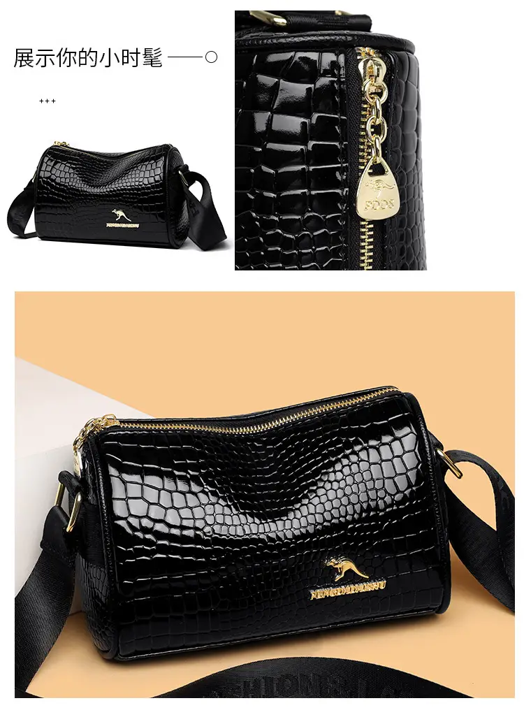 Women's Boston Snake Crossbody Bag Black Croc Leather — feature 4