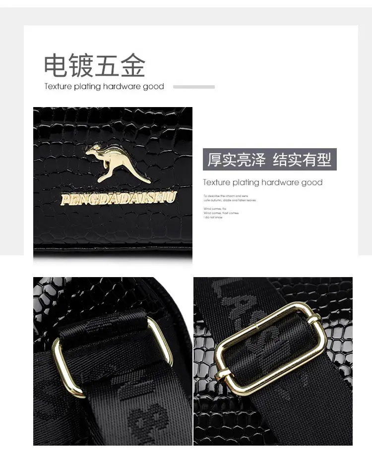 Women's Boston Snake Crossbody Bag Black Croc Leather — feature 5