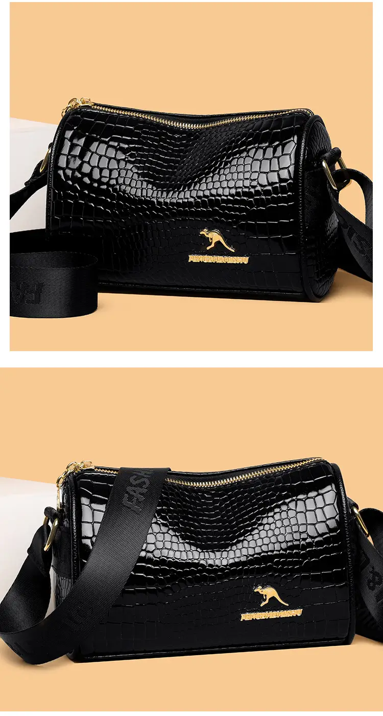 Women's Boston Snake Crossbody Bag Black Croc Leather — feature 8