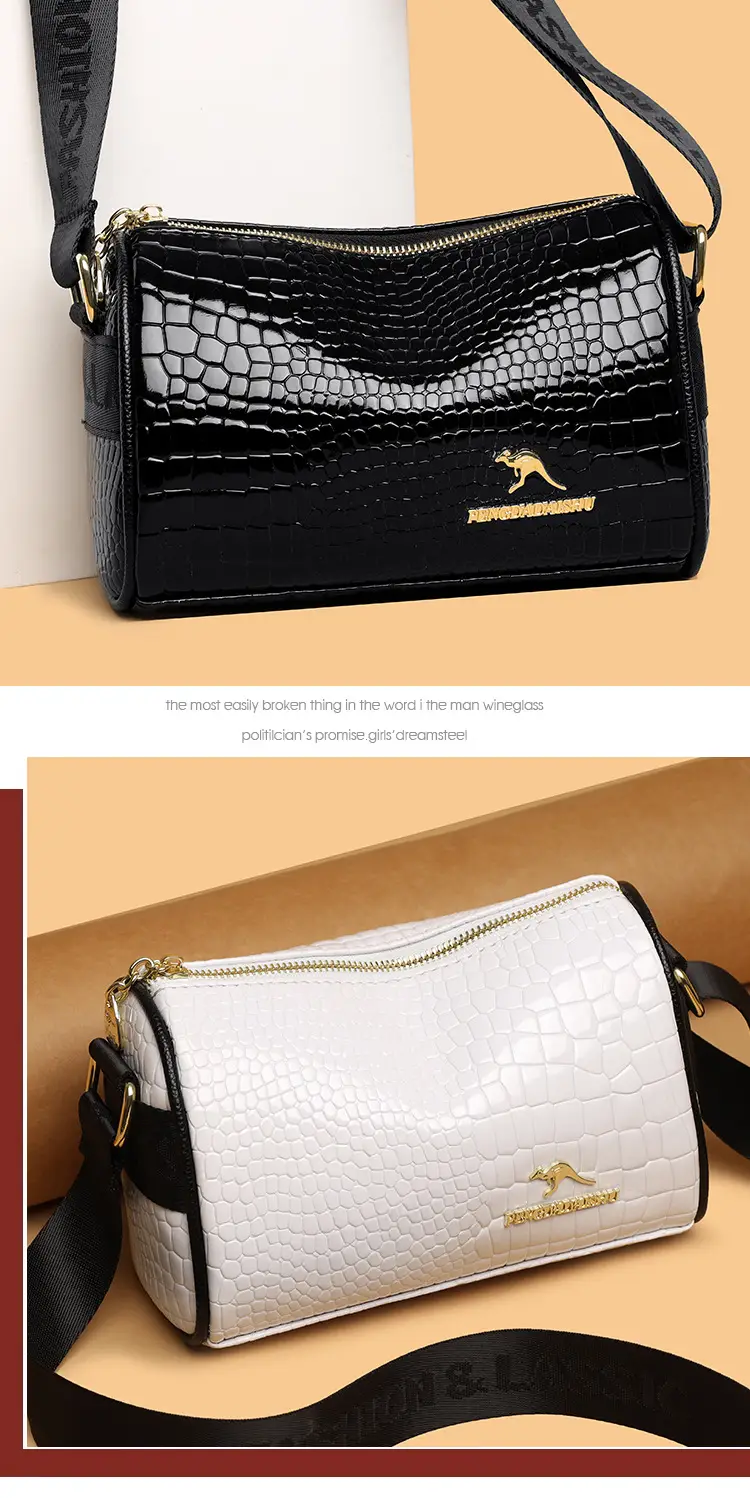 Women's Boston Snake Crossbody Bag Black Croc Leather — feature 9