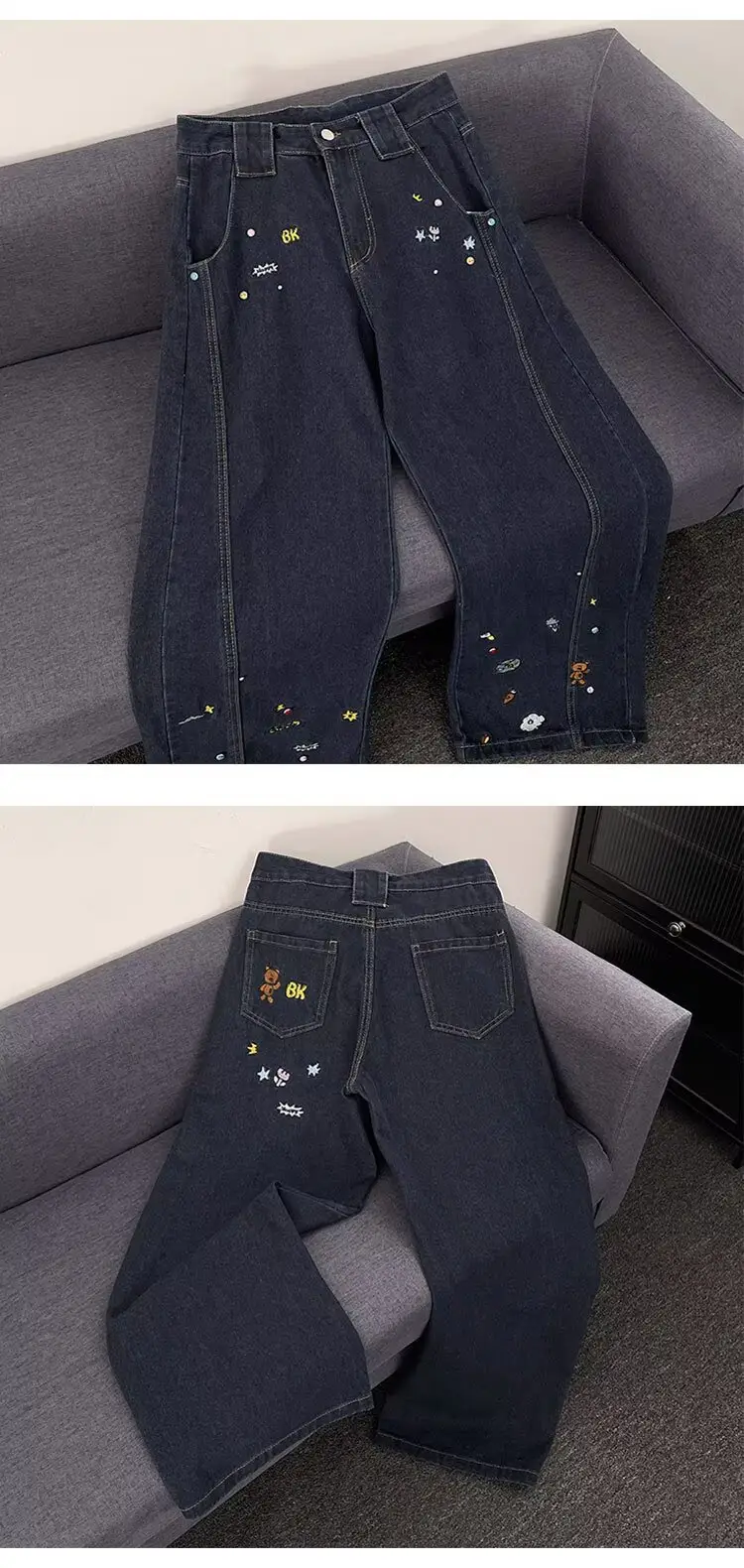 Dark Blue Stretch Jeans with Embroidered Details — feature 30
