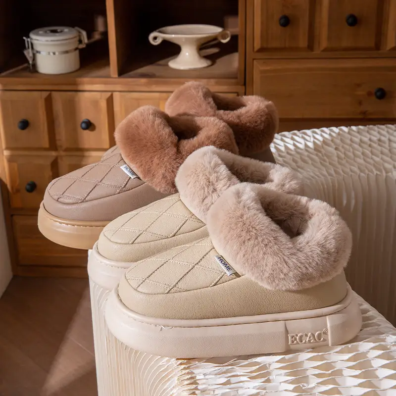 Waterproof Elderly Cotton Slippers for Women in Autumn and Winter Anti-Slip New Indoor Home Warm Pu Leather Slippers for Men Winter Cotton Shoes - Image 6