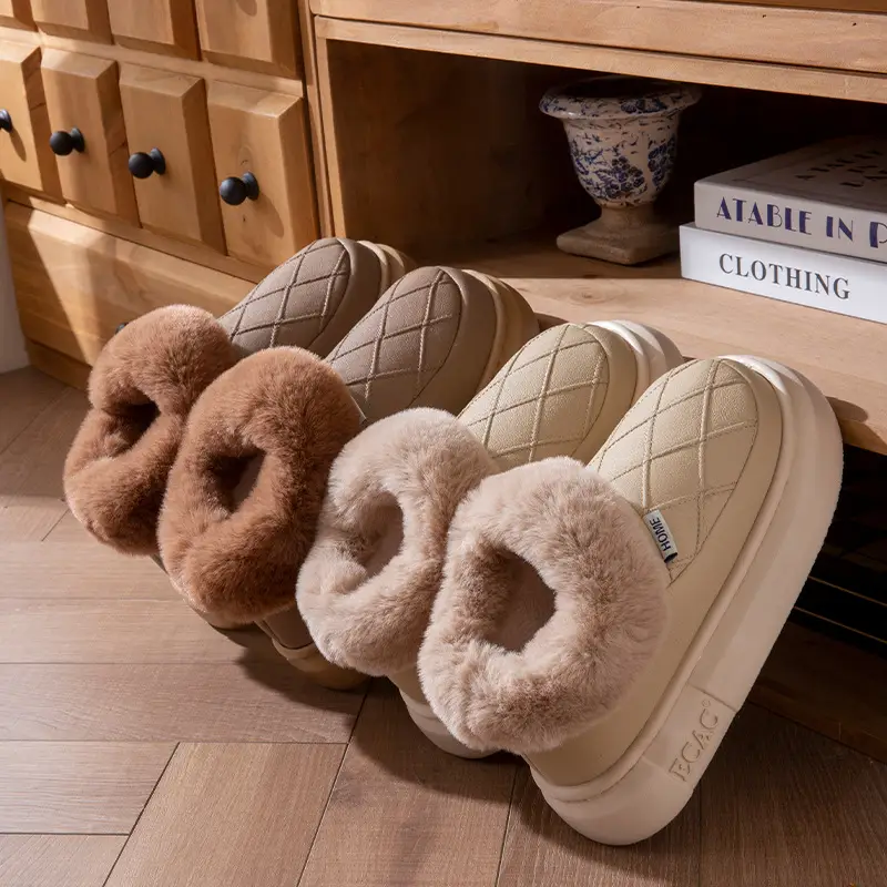 Waterproof Elderly Cotton Slippers for Women in Autumn and Winter Anti-Slip New Indoor Home Warm Pu Leather Slippers for Men Winter Cotton Shoes - Image 7