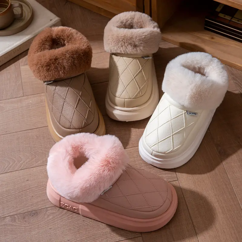 Waterproof Elderly Cotton Slippers for Women in Autumn and Winter Anti-Slip New Indoor Home Warm Pu Leather Slippers for Men Winter Cotton Shoes - Image 8