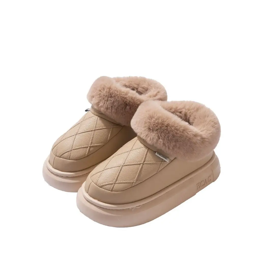 Waterproof Elderly Cotton Slippers for Women in Autumn and Winter Anti-Slip New Indoor Home Warm Pu Leather Slippers for Men Winter Cotton Shoes - Image 10