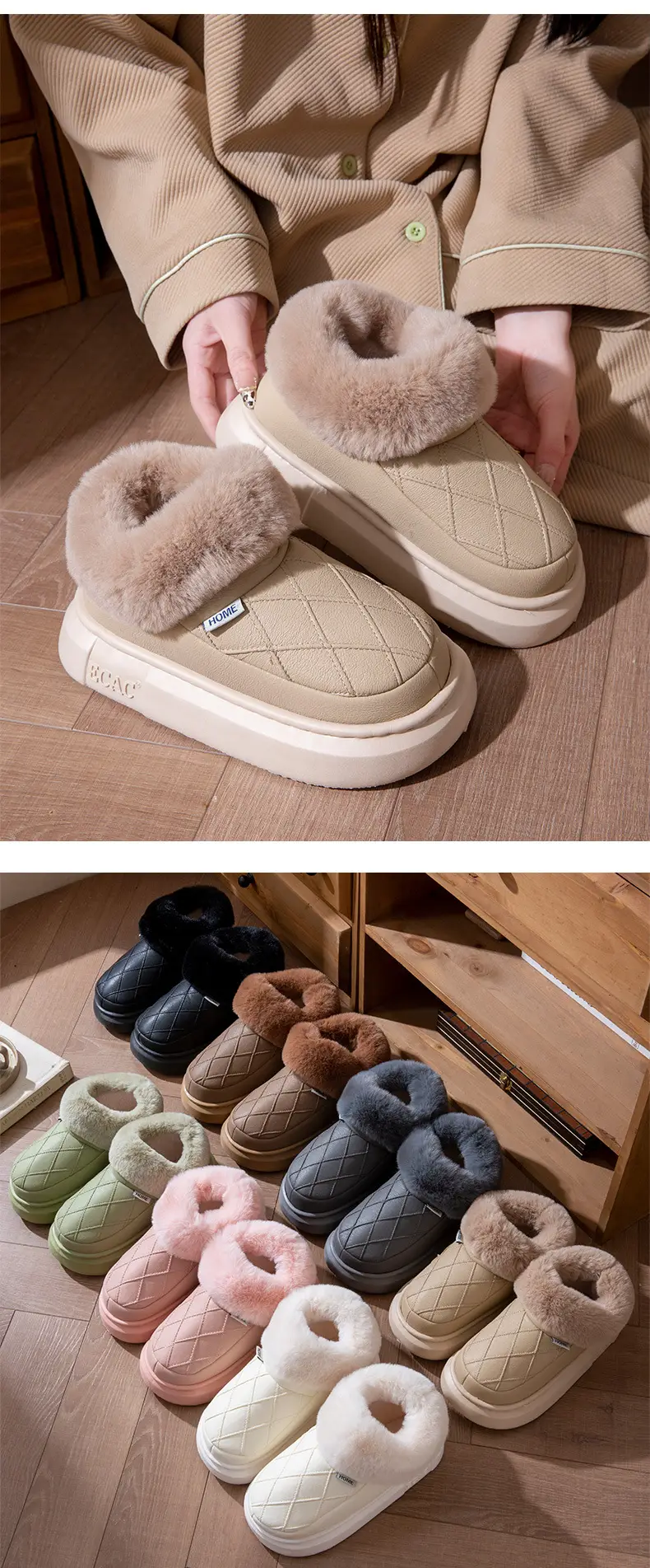 Waterproof Elderly Cotton Slippers for Women in Autumn and Winter Anti-Slip New Indoor Home Warm Pu Leather Slippers for Men Winter Cotton Shoes — feature 10