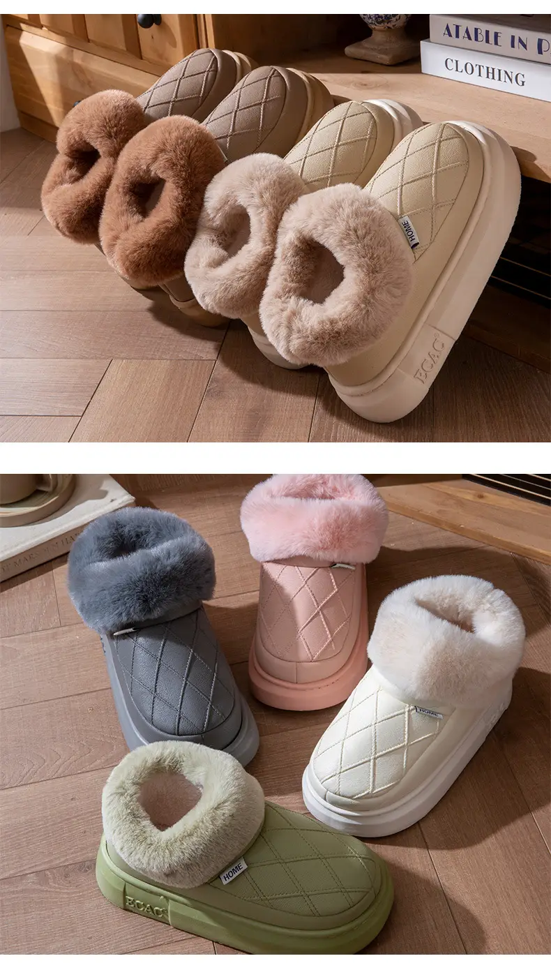 Waterproof Elderly Cotton Slippers for Women in Autumn and Winter Anti-Slip New Indoor Home Warm Pu Leather Slippers for Men Winter Cotton Shoes — feature 8