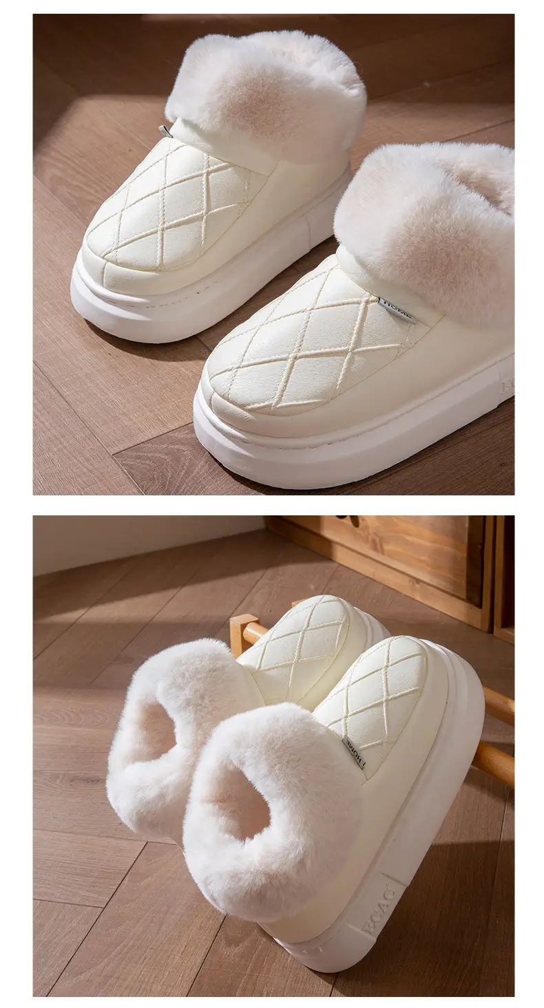 Waterproof Elderly Cotton Slippers for Women in Autumn and Winter Anti-Slip New Indoor Home Warm Pu Leather Slippers for Men Winter Cotton Shoes — feature 9
