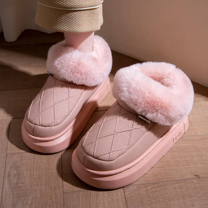 Waterproof Elderly Cotton Slippers for Women in Autumn and Winter Anti-Slip New Indoor Home Warm Pu Leather Slippers for Men Winter Cotton Shoes - Image 5
