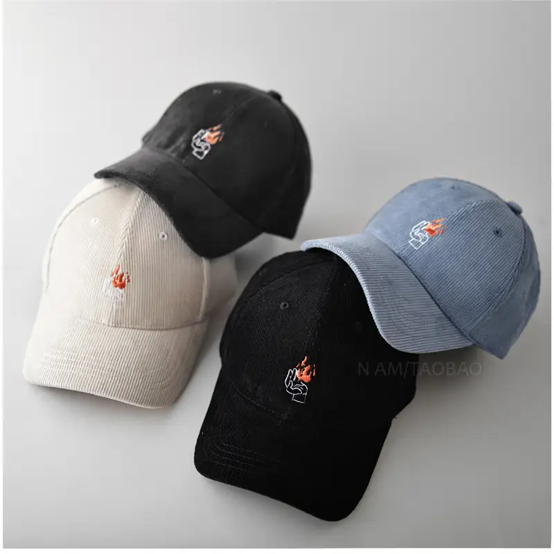 Men Blue Flame Embroidered Baseball Cap