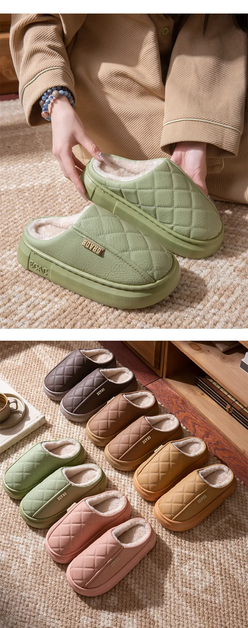 2025 New Waterproof Cotton Slippers for Women, Autumn and Winter Outer Wear, Home Use, Thick-Soled Cotton Slippers for Men — feature 10