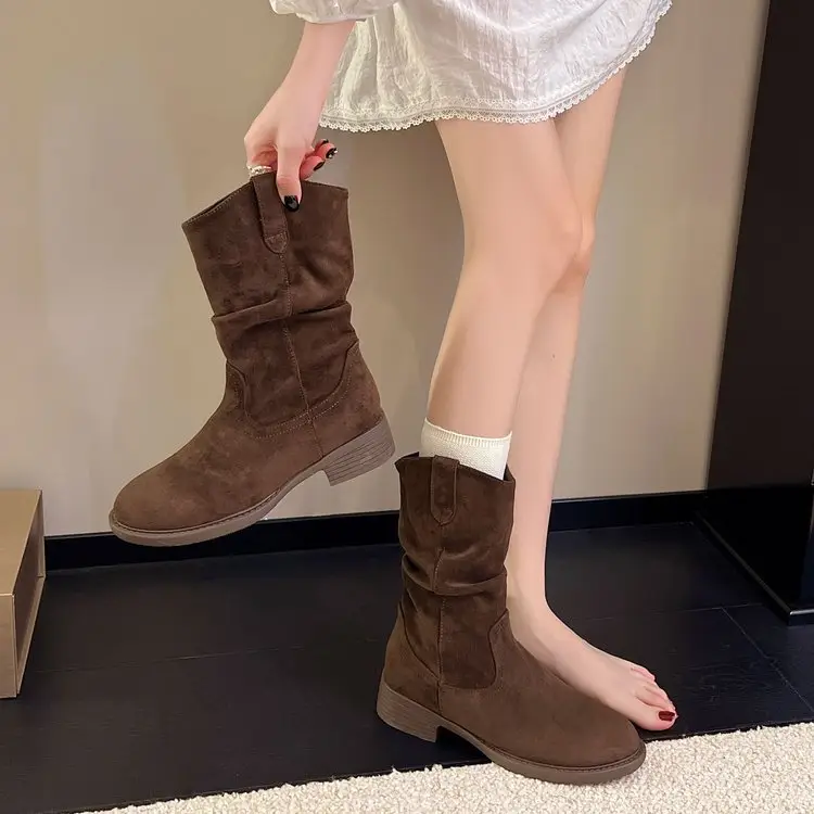 Women French Style Chunky Heel Boots Mid-Calf 2025 - Image 3