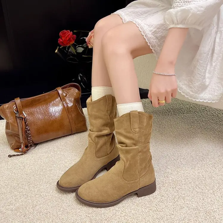 Women French Style Chunky Heel Boots Mid-Calf 2025 - Image 2