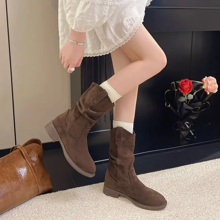 Women French Style Chunky Heel Boots Mid-Calf 2025 - Image 4