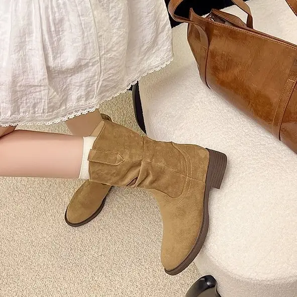 Women French Style Chunky Heel Boots Mid-Calf 2025 — feature 3