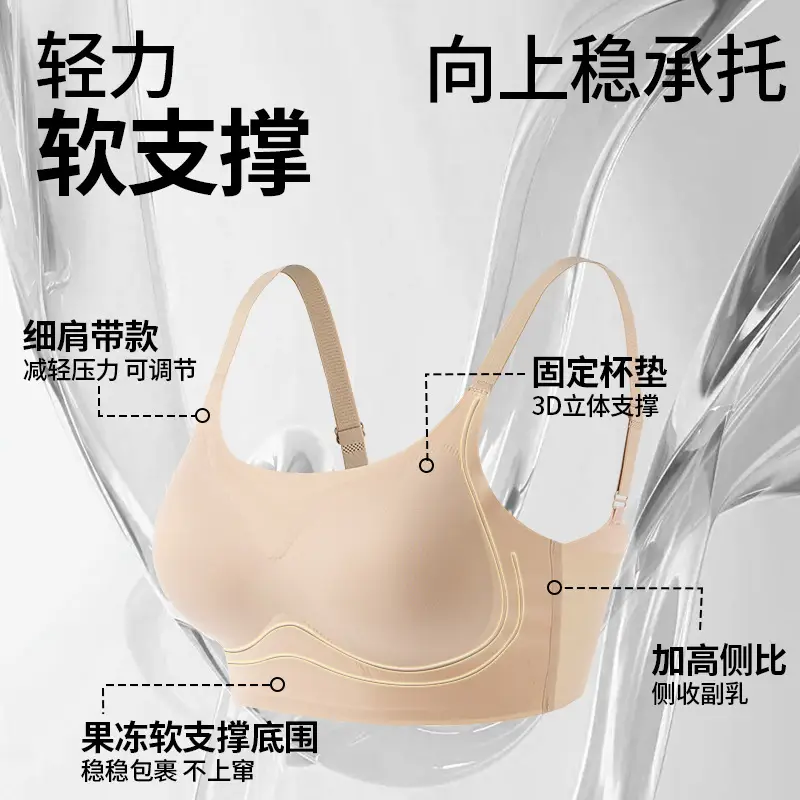 Seamless Jelly Bra for Women, Push-Up, Wireless, Minimizes Large Bust, Gathers Side Breast, Soft Support, Comfortable Bra, Soft