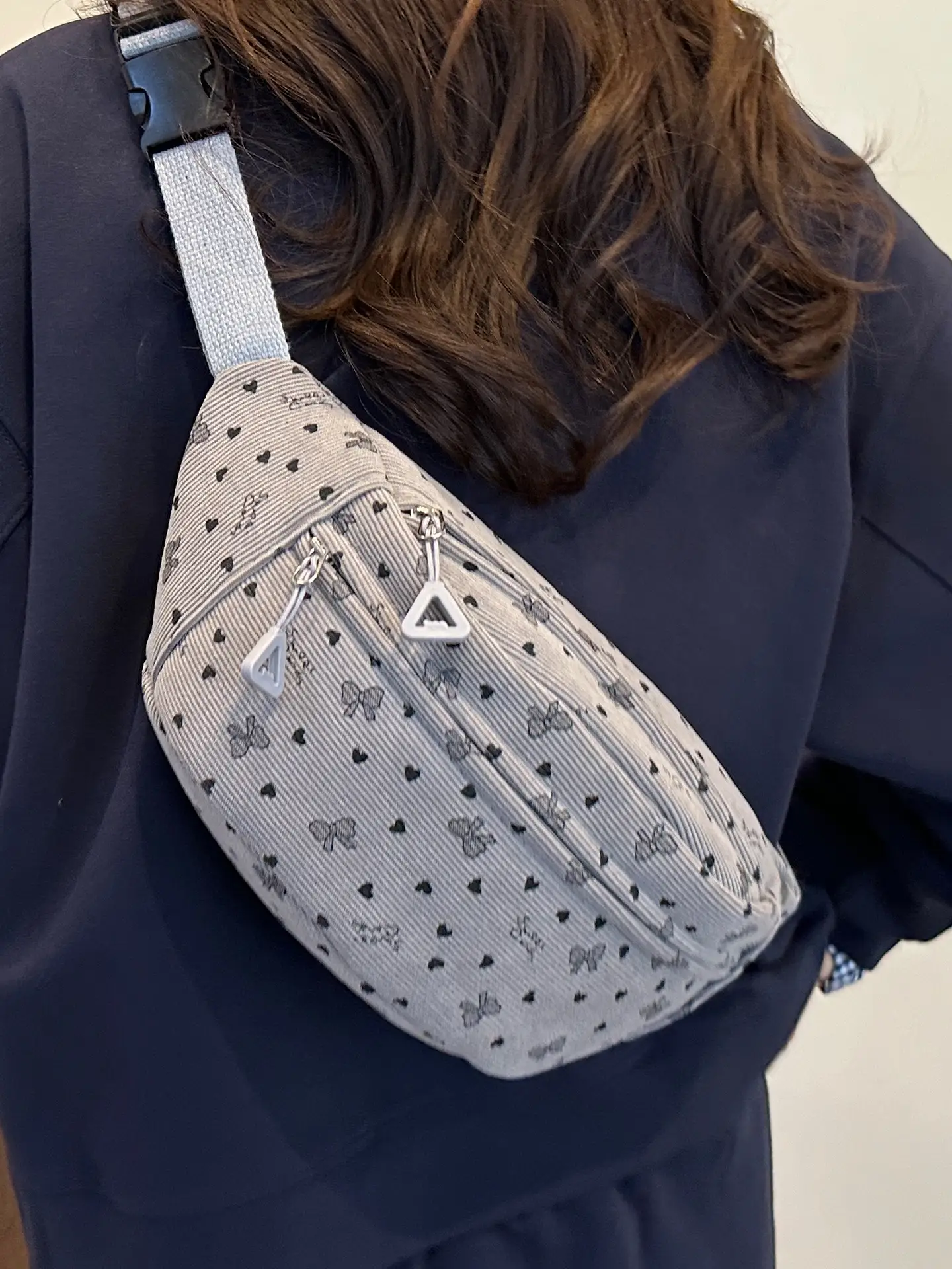 Women's White Printed Chest Bag with Adjustable Strap