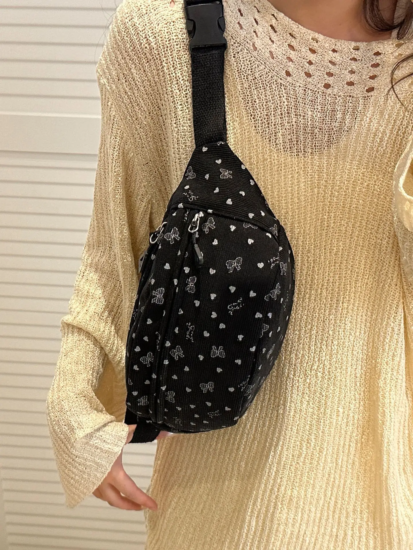Women's White Printed Chest Bag with Adjustable Strap