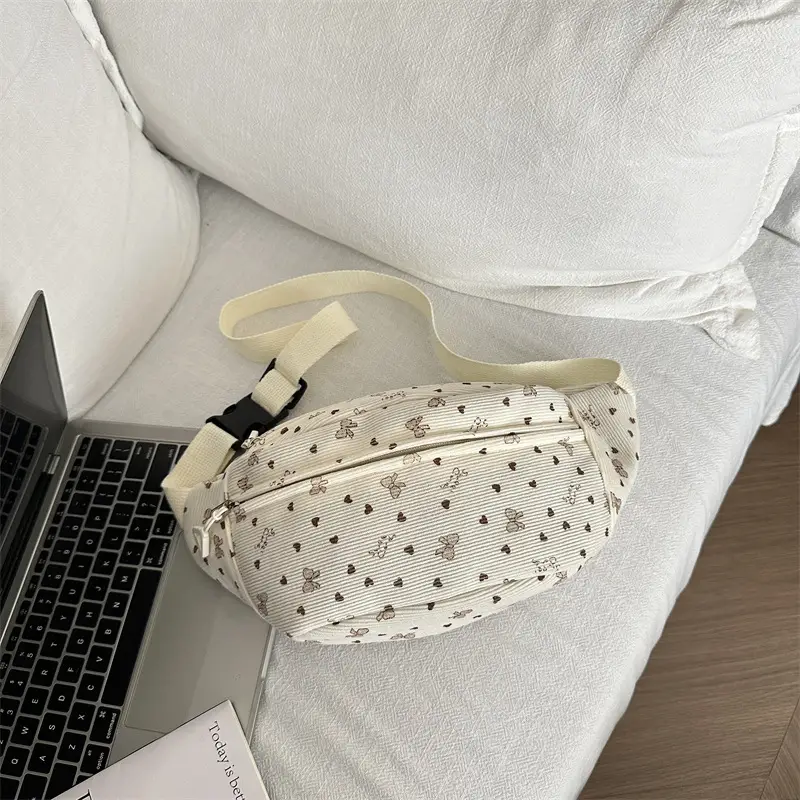 Women's White Printed Chest Bag with Adjustable Strap