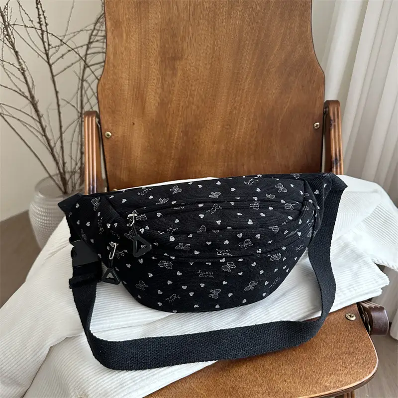 Women's White Printed Chest Bag with Adjustable Strap