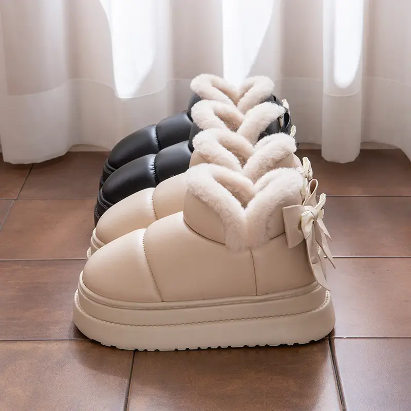Winter 2025 New Women's Shoes High-Top Thick-Soled Bow College Style Cotton Shoes Snow Boots Fleece-Lined Warm Cotton Slippers - Image 5