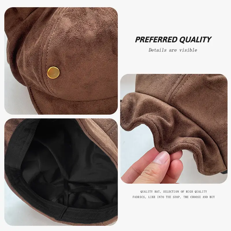 Suede Cat Ear Beret for Women Autumn Winter Face Slim Duckbill Newsboy Cap — feature 12