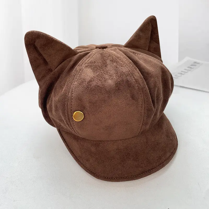 Suede Cat Ear Beret for Women Autumn Winter Face Slim Duckbill Newsboy Cap — feature 4