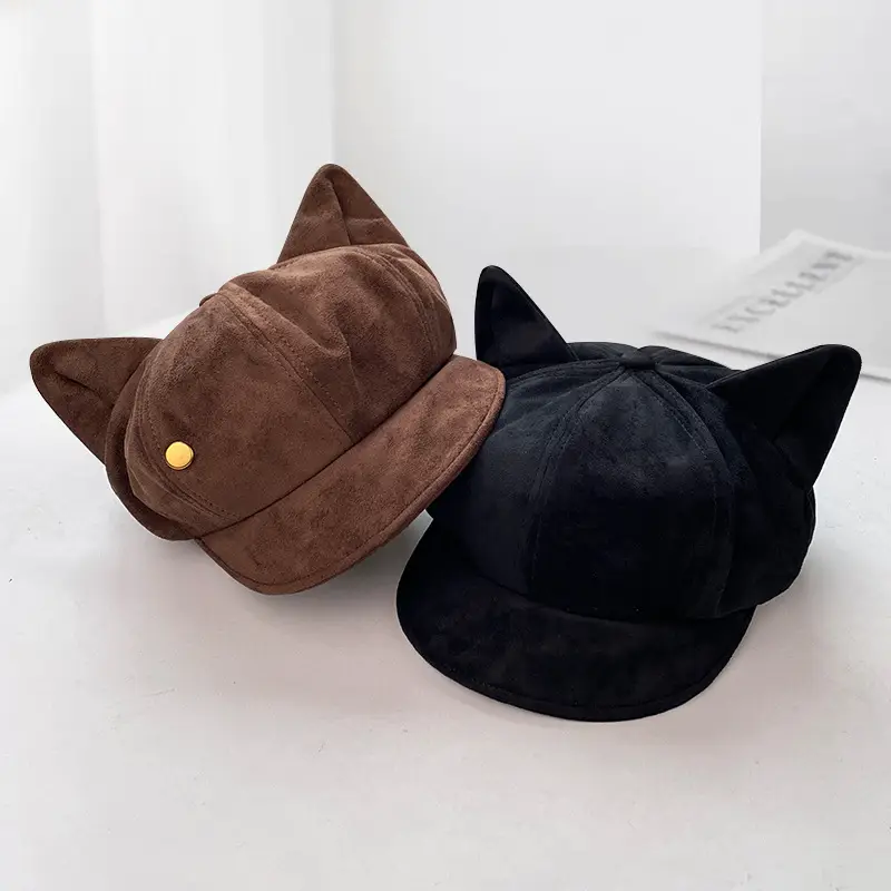 Suede Cat Ear Beret for Women Autumn Winter Face Slim Duckbill Newsboy Cap — feature 6
