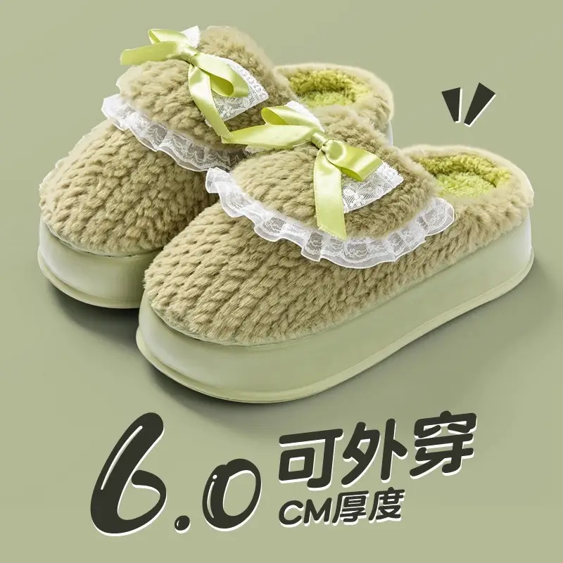 Cute Bow Women's Cotton Slippers 2025 New Autumn and Winter Home Indoor Non-Slip Warm Plush Cartoon Cotton Shoes - Image 8