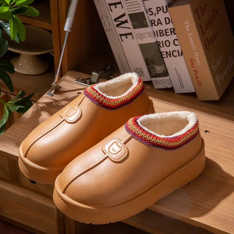 Covered Heel Cotton Slippers for Women, Winter 2025 New Style, Indoor and Home Fleece-Lined, Warm Thick-Soled Non-Slip Cotton Shoes for Men, Outer Wear - Image 2
