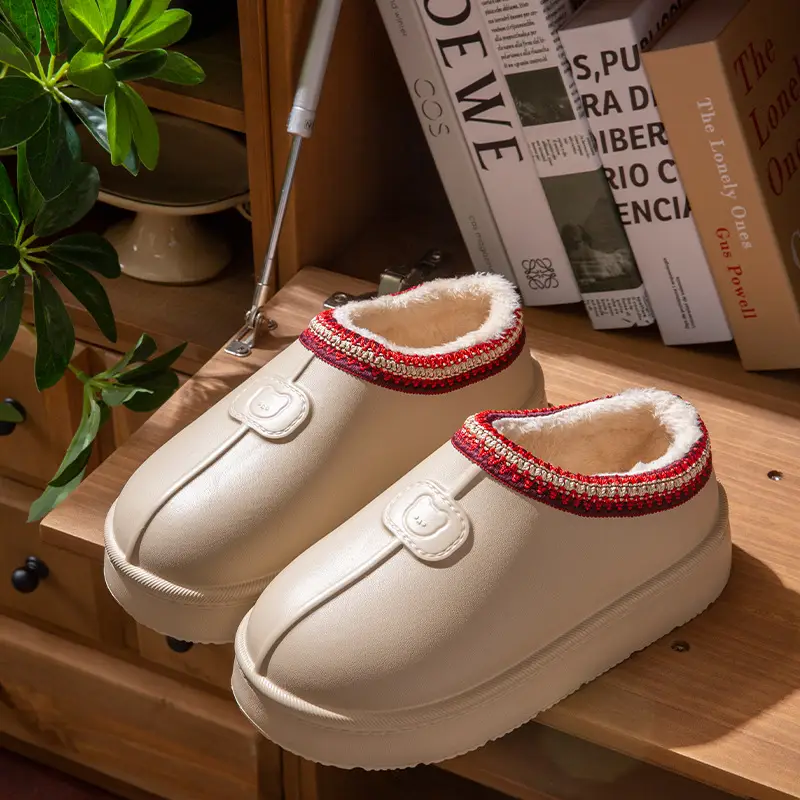 Covered Heel Cotton Slippers for Women, Winter 2025 New Style, Indoor and Home Fleece-Lined, Warm Thick-Soled Non-Slip Cotton Shoes for Men, Outer Wear - Image 3