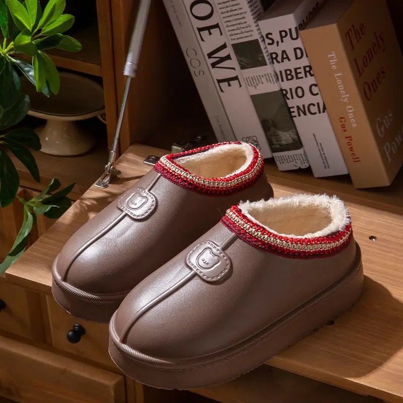 Covered Heel Cotton Slippers for Women, Winter 2025 New Style, Indoor and Home Fleece-Lined, Warm Thick-Soled Non-Slip Cotton Shoes for Men, Outer Wear - Image 5