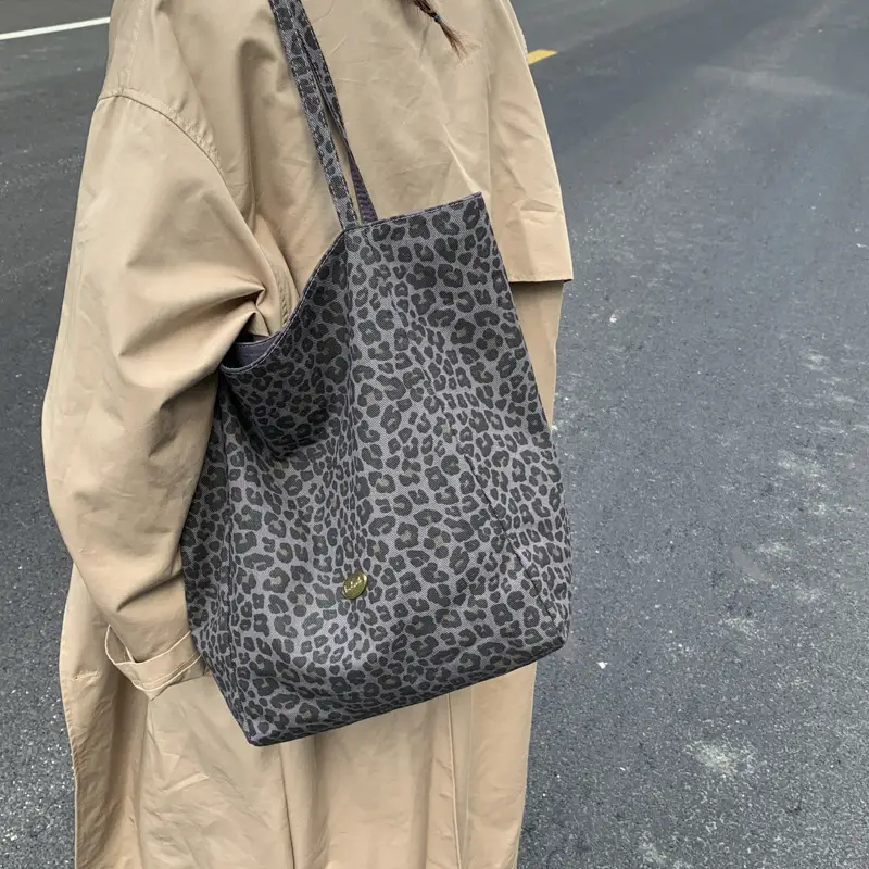 Leopard Print Large Cap Bag Women Korean Style - Image 6