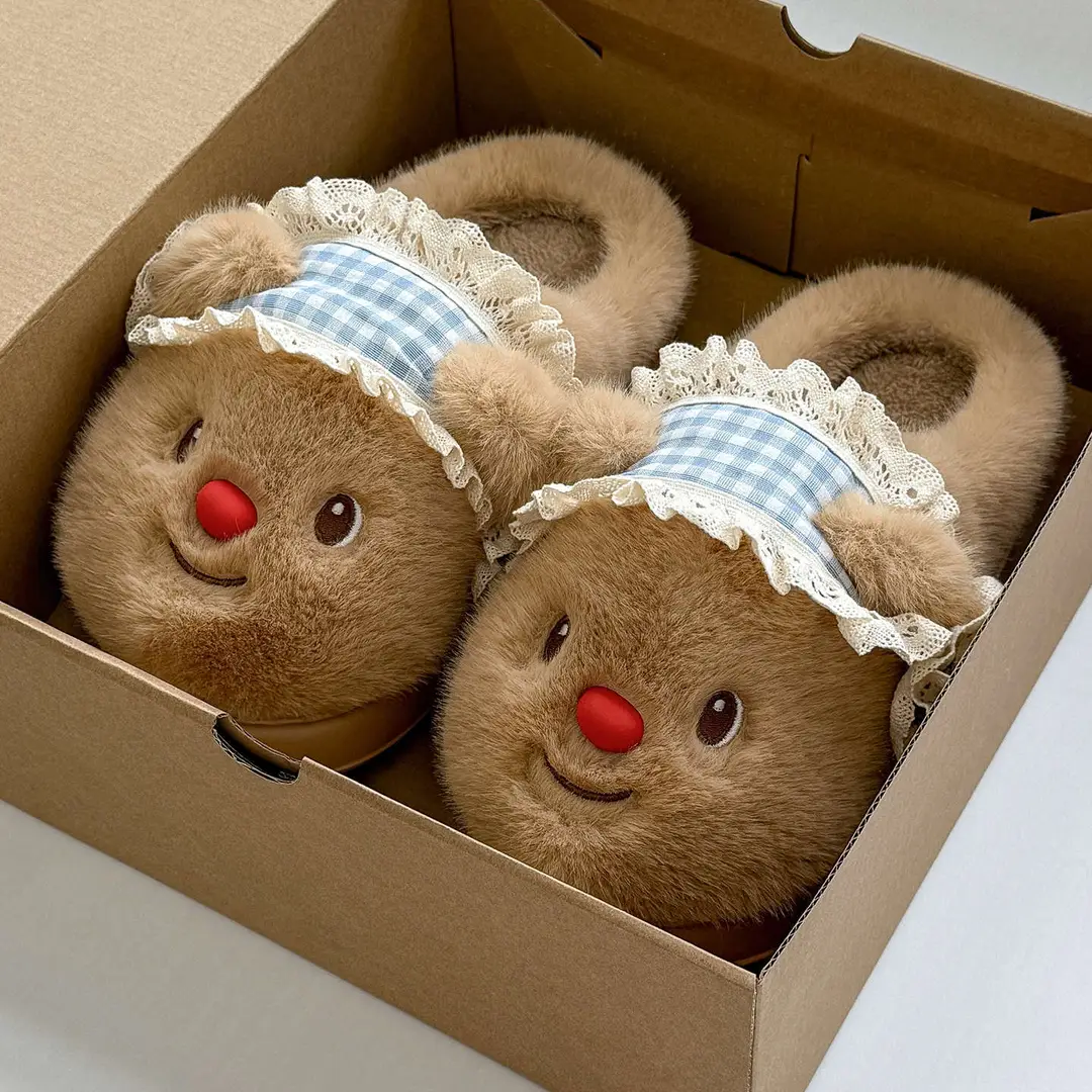 Cute Bear Plush Warm Thick-Soled Cotton Slippers for Women, Autumn and Winter Home Wear, Suitable for Students and Outdoor Use - Image 4