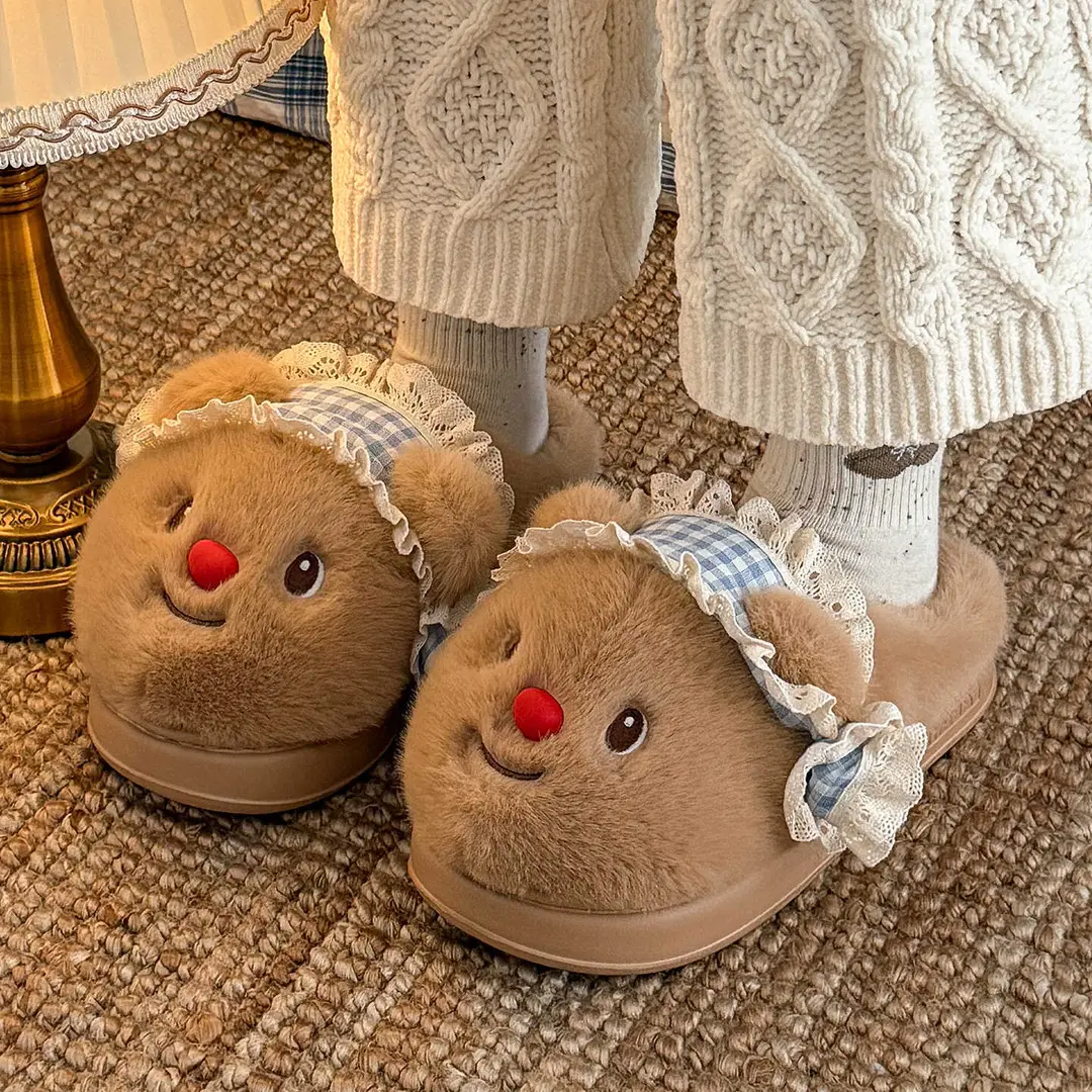 Cute Bear Plush Warm Thick-Soled Cotton Slippers for Women, Autumn and Winter Home Wear, Suitable for Students and Outdoor Use - Image 8