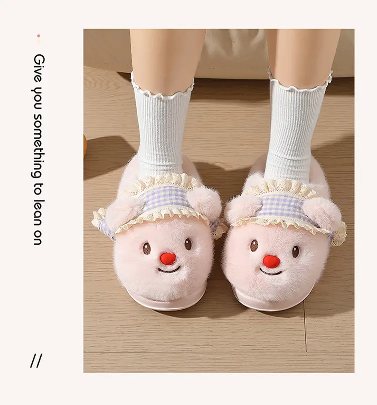 Cute Bear Plush Warm Thick-Soled Cotton Slippers for Women, Autumn and Winter Home Wear, Suitable for Students and Outdoor Use — feature 10