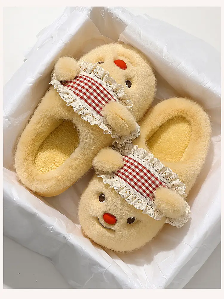 Cute Bear Plush Warm Thick-Soled Cotton Slippers for Women, Autumn and Winter Home Wear, Suitable for Students and Outdoor Use — feature 8