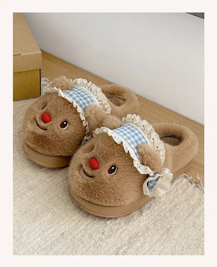 Cute Bear Plush Warm Thick-Soled Cotton Slippers for Women, Autumn and Winter Home Wear, Suitable for Students and Outdoor Use — feature 9