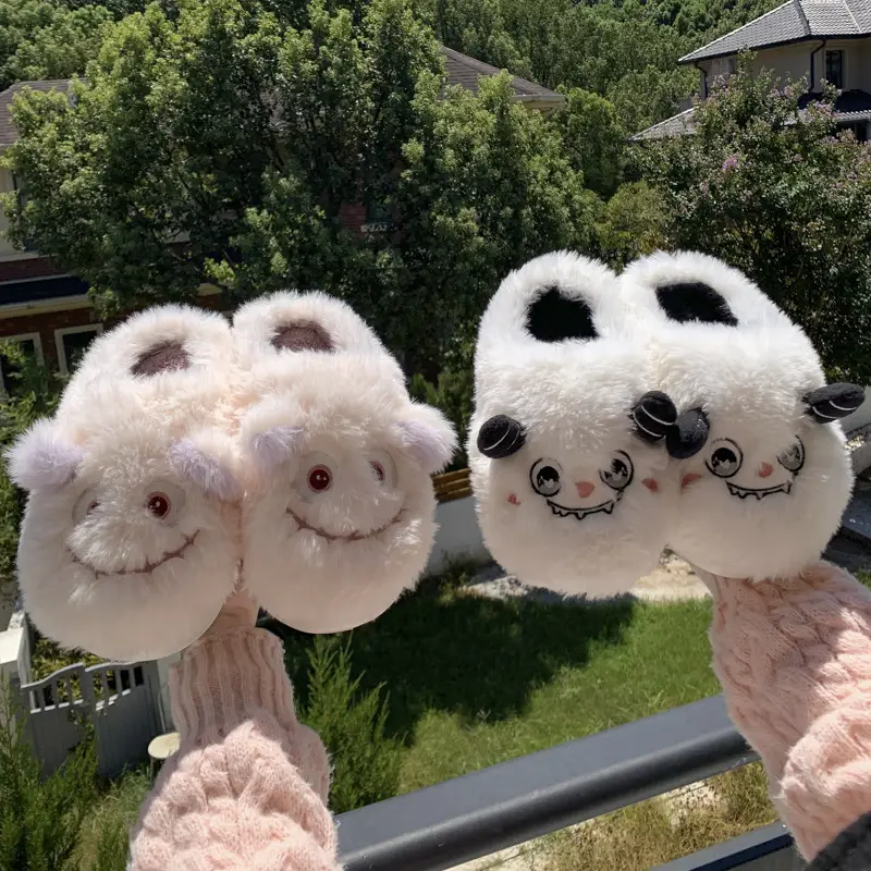 Funny Cotton Slippers Winter 2025 New Internet Celebrity Cute Panda Fleece-Lined Thickeneded Bottom Non-Slip Warm Fur Wholesale