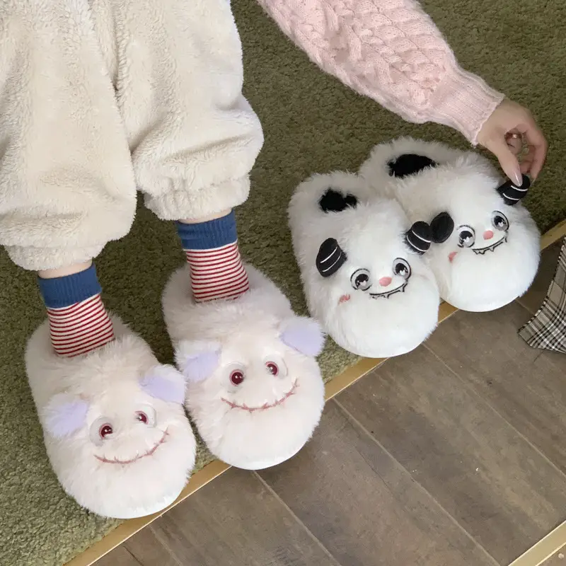 Funny Cotton Slippers Winter 2025 New Internet Celebrity Cute Panda Fleece-Lined Thickeneded Bottom Non-Slip Warm Fur Wholesale