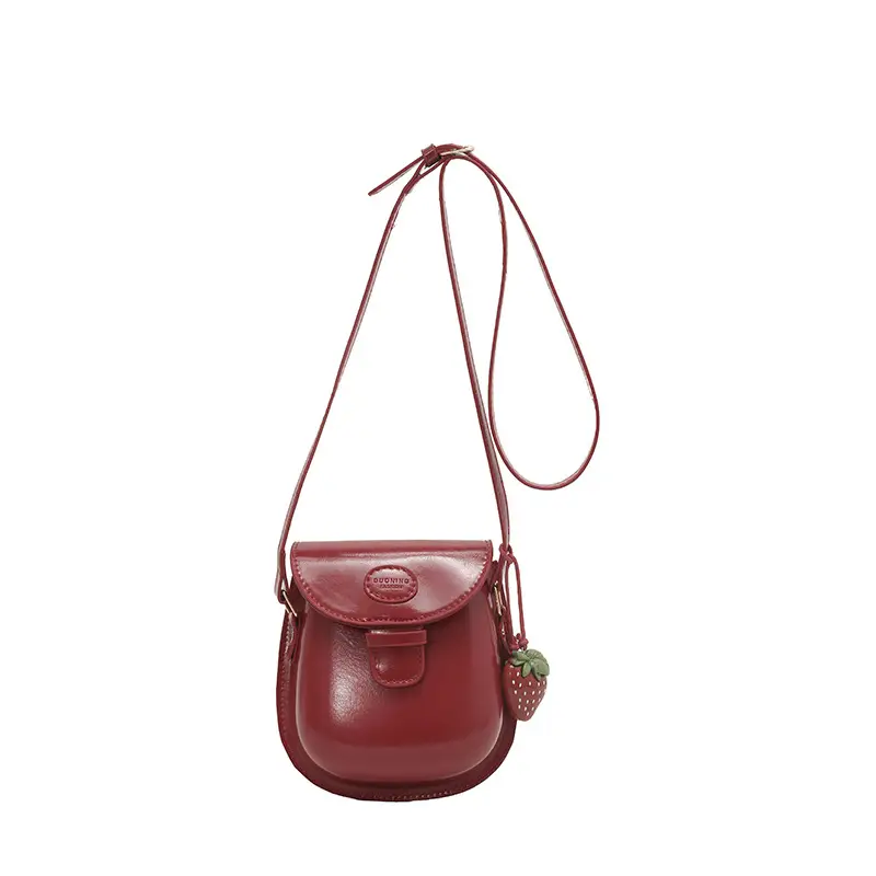 Black Leather Shoulder Bag with Strawberry Tag for Women - Image 11