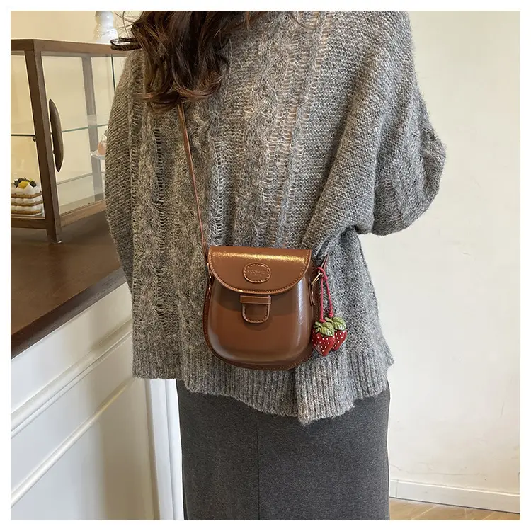 Black Leather Shoulder Bag with Strawberry Tag for Women — feature 10