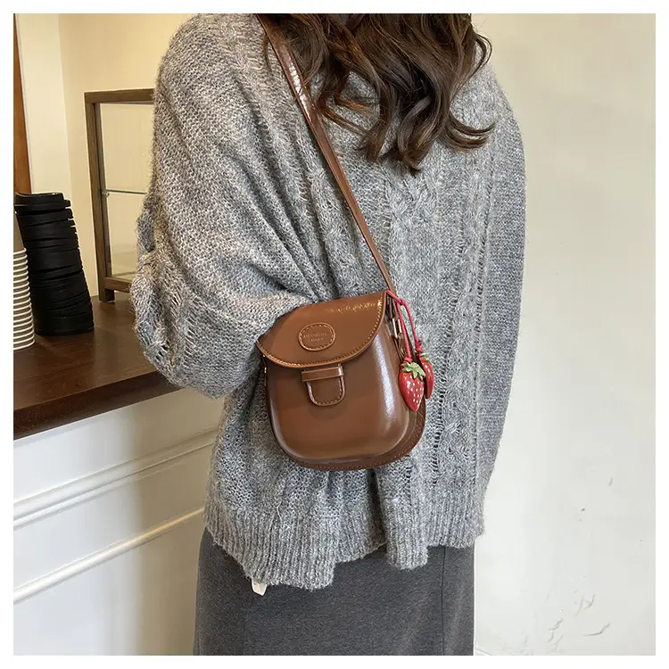 Black Leather Shoulder Bag with Strawberry Tag for Women — feature 11