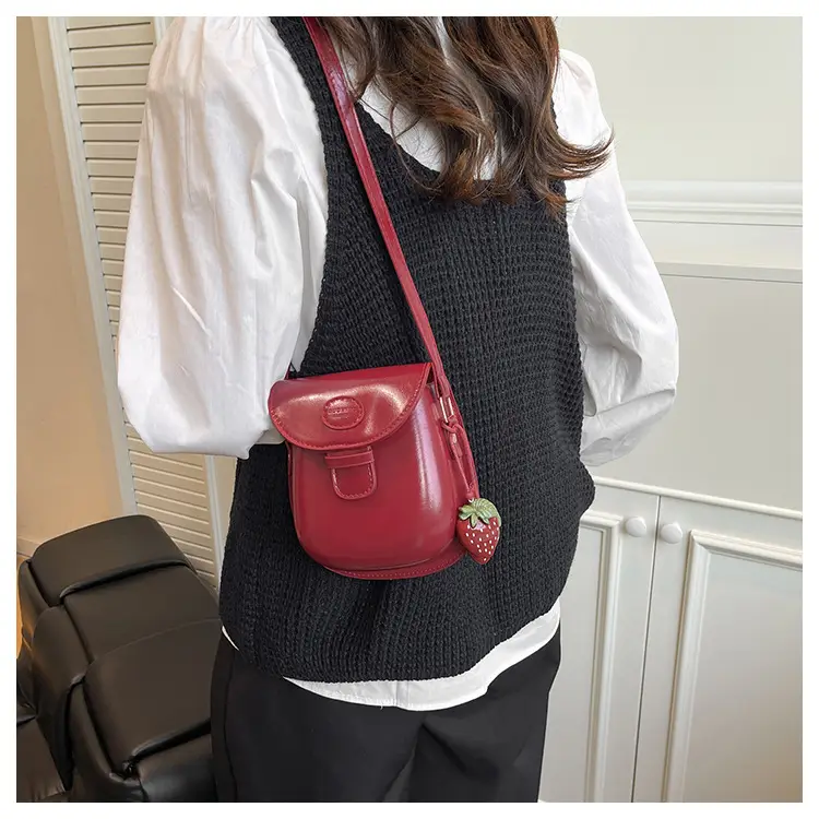Black Leather Shoulder Bag with Strawberry Tag for Women — feature 13